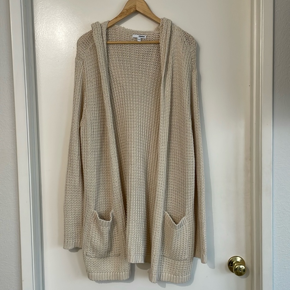 Sonoma Oatmeal Color Waffle Hoodie Long Cardigan with Pockets